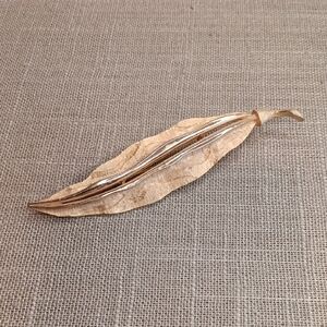 Long Gold Tone Leaf Brooch
